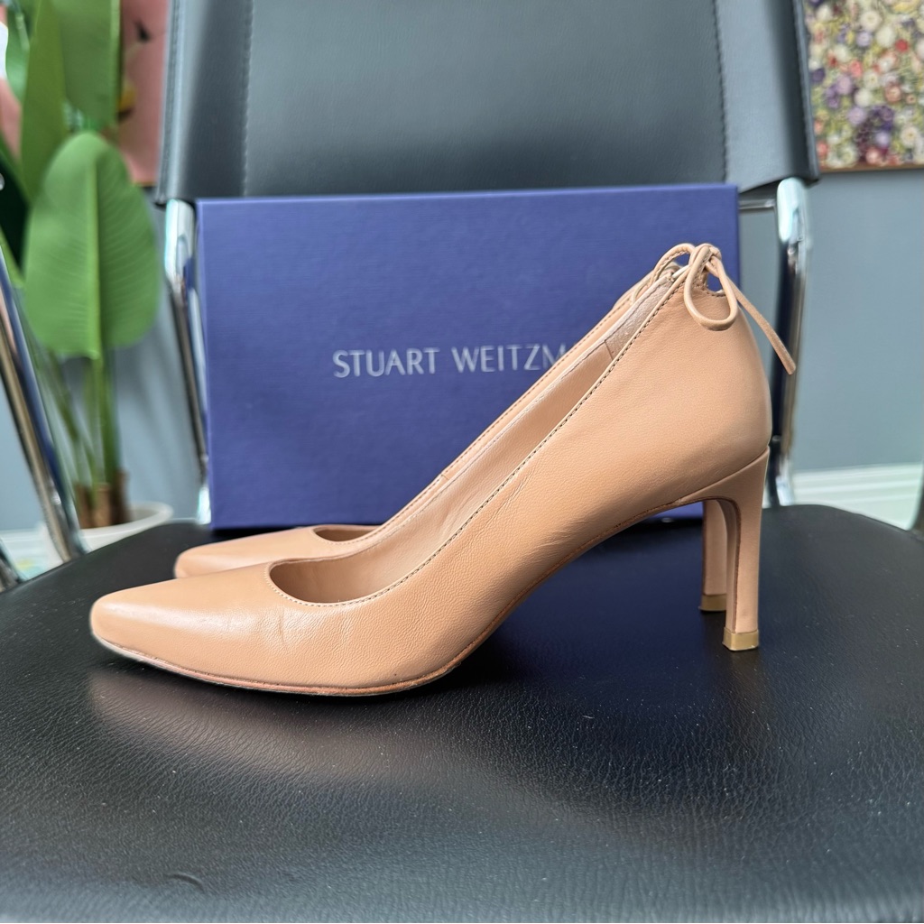 Likenew Stuart Weitzman Peekamid 50 Heels In Bambina Napa Leather In Nude, Us 4